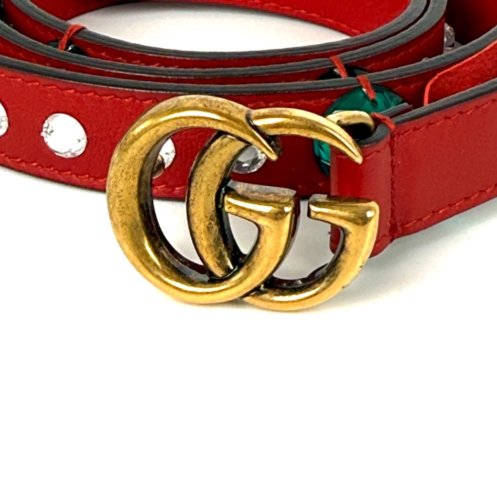 GUCCI GG Red Crystal Embellished Skinny Leather Belt 100 40 - Picture 3 of 13